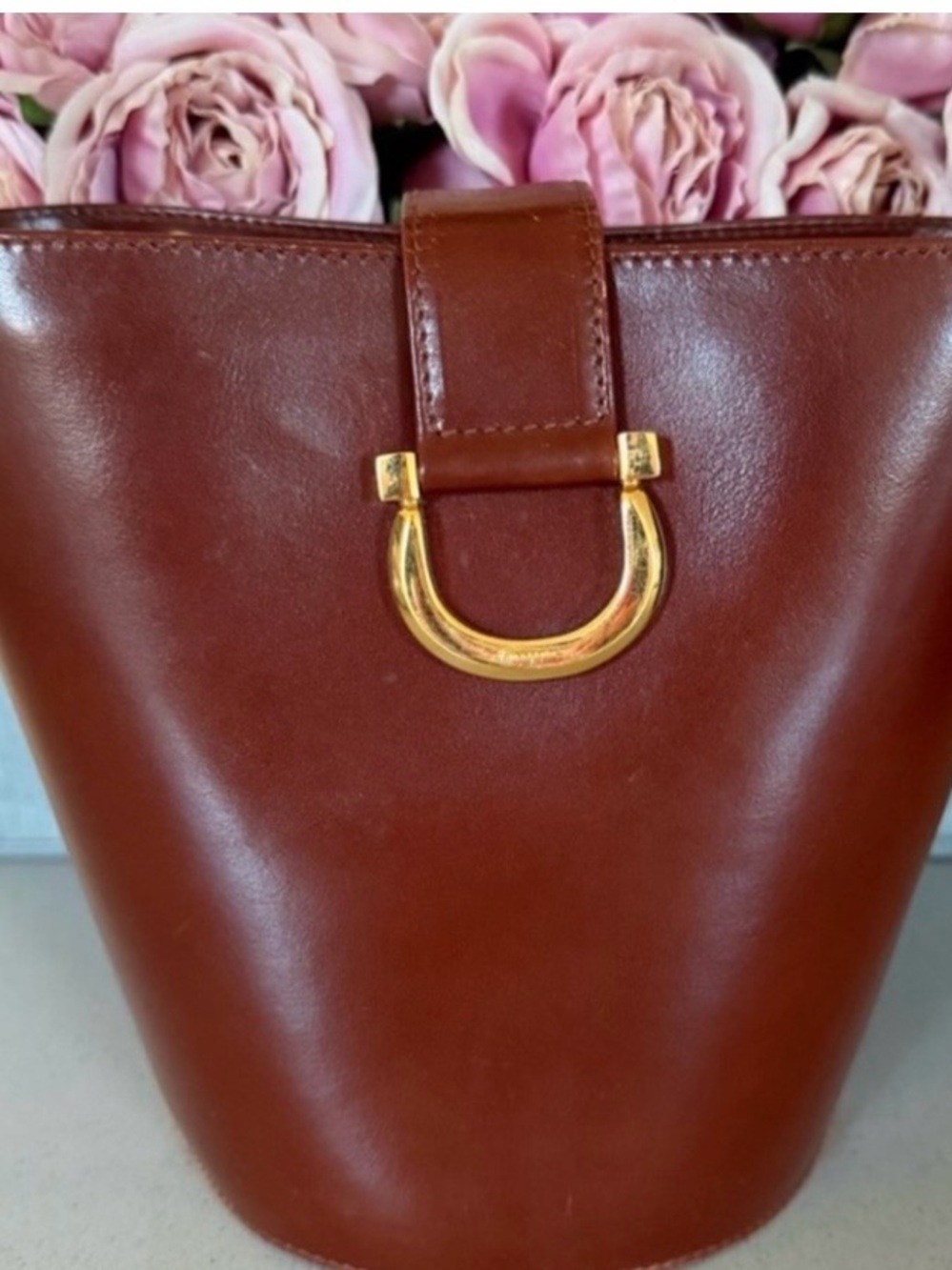 Salvatore Ferragamo Brown Leather Bucket Bag with Gold Hardware - Picture 9 of 14
